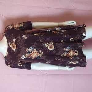 Agnes & Dora Short Sleeve Purple Vintage Floral Print Swing Tunic Top XS 0-2